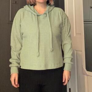 Light Green Ribbed Hoodie Sweater
